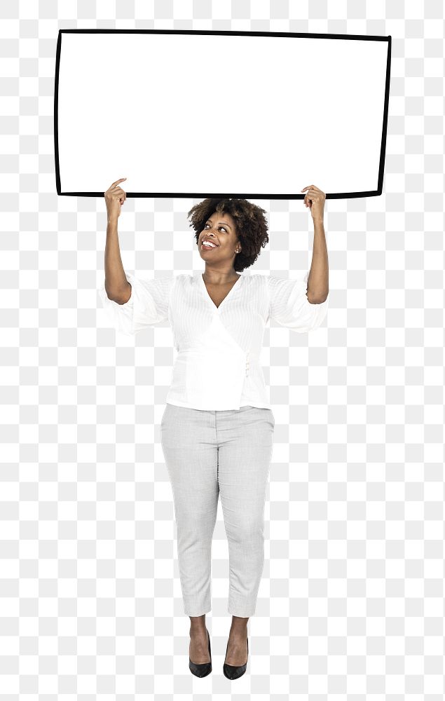 African American woman with sign png element, transparent background