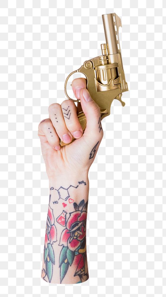 Hand with gun png element, transparent background