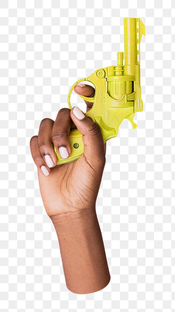 Png hand holding gun, transparent background