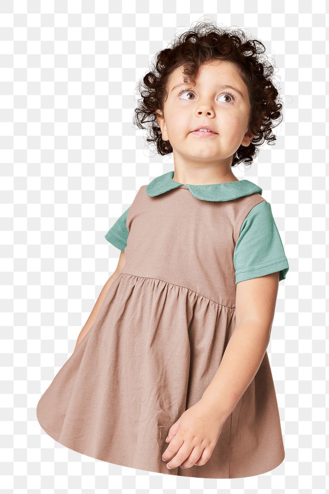 Png little girl wearing cute dress sticker, transparent background