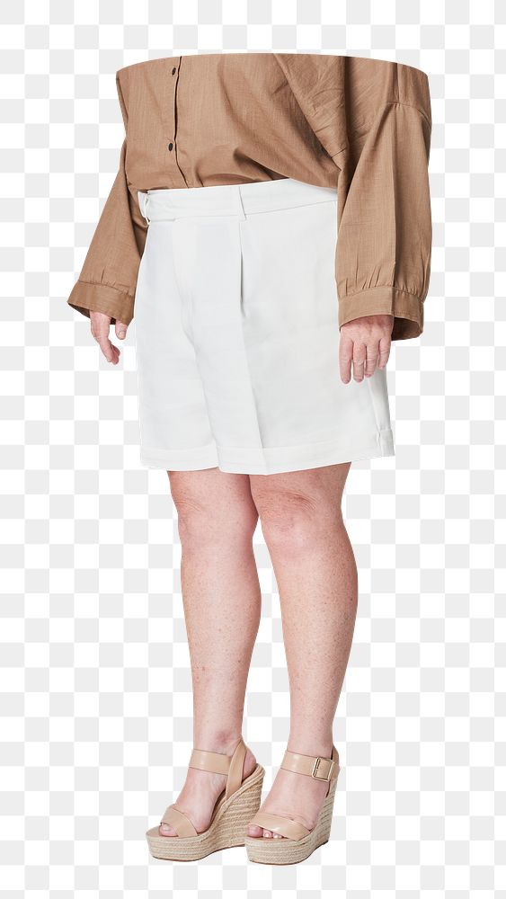 Women's plus size png fashion, white shorts apparel, transparent background