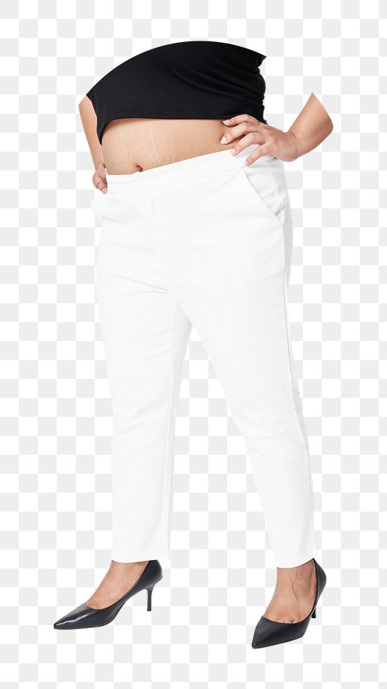 Png black crop top and white pants,  transparent background