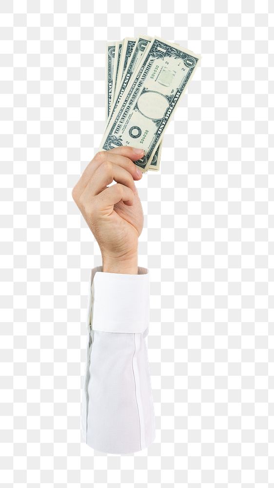 Png hand holding money, transparent background