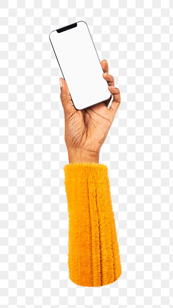 Png hand holding smartphone , transparent background