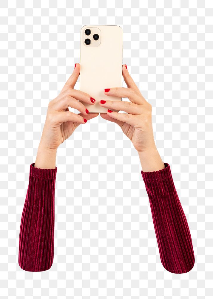 Png hand filming through smartphone, transparent background