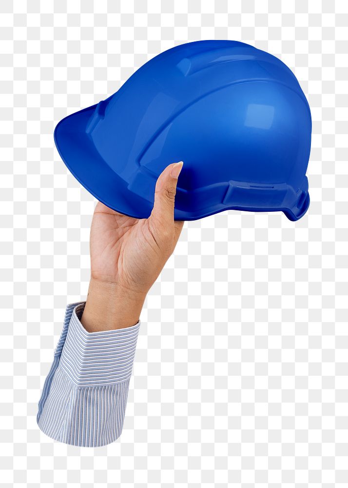 Hand holding png safety helmet, transparent background