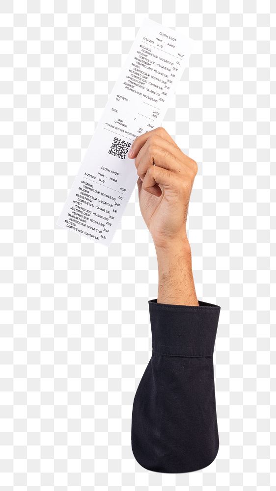 Png hand holding receipt, transparent background