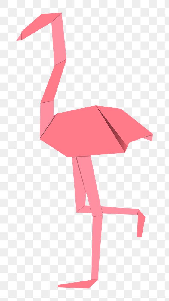 Png pink flamingo origami sticker, transparent background