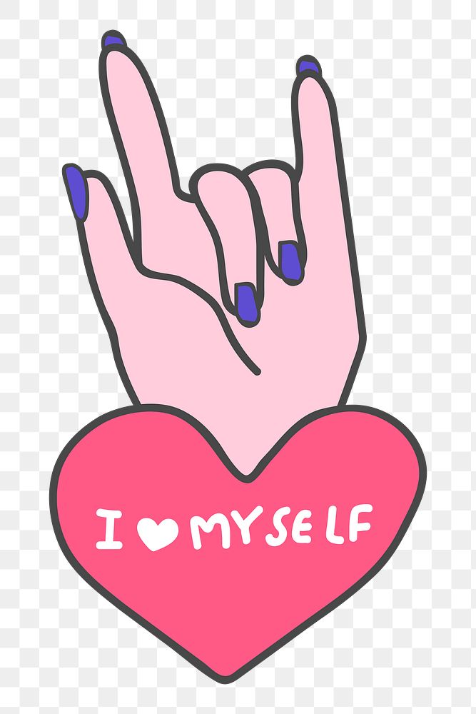 Png self love hand gesture doodle sticker, transparent background