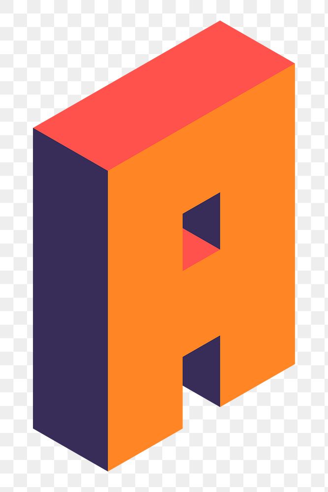 Png Orange isometric alphabet A element, transparent background