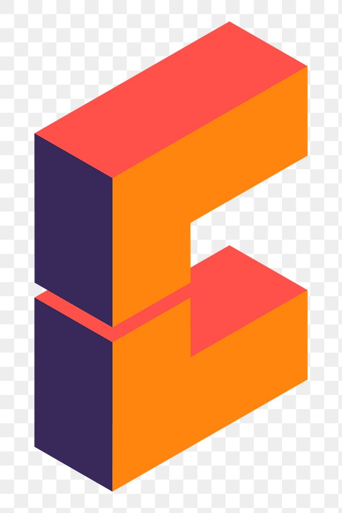 Png Orange isometric alphabet C element, transparent background