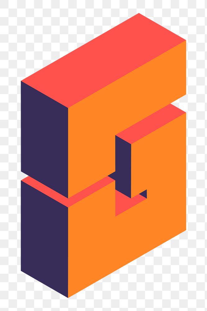 Png Orange isometric alphabet G element, transparent background