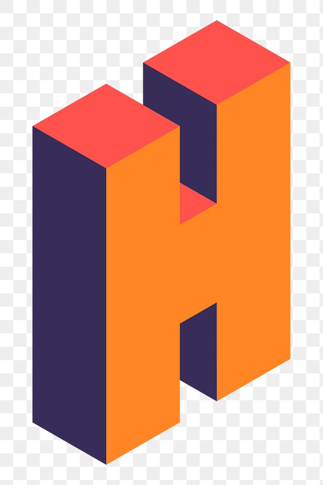 Png Orange isometric alphabet H element, transparent background