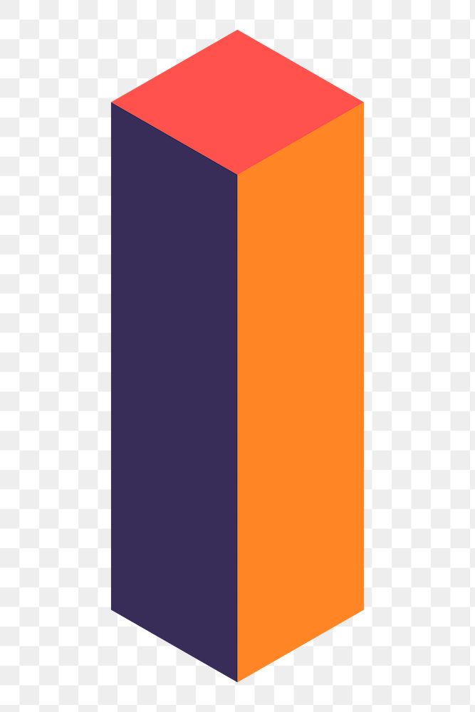 Png Orange isometric alphabet I element, transparent background