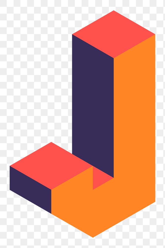 Png Orange isometric alphabet J element, transparent background