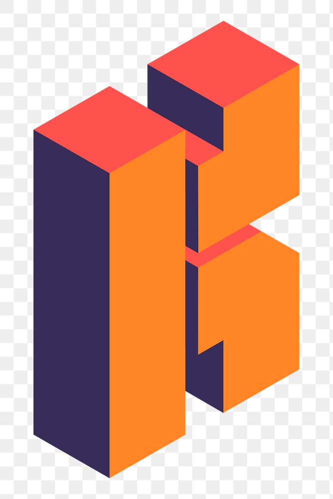 Png Orange isometric alphabet K element, transparent background