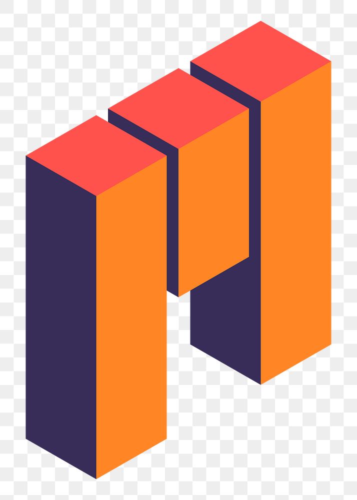 Png Orange isometric alphabet M element, transparent background
