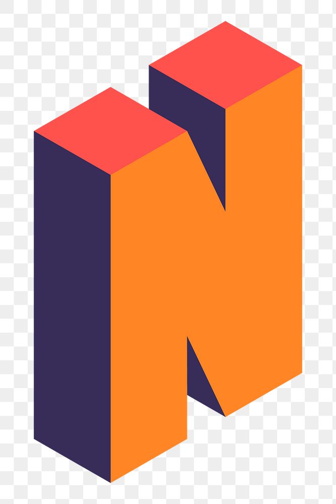 Png Orange isometric alphabet N element, transparent background