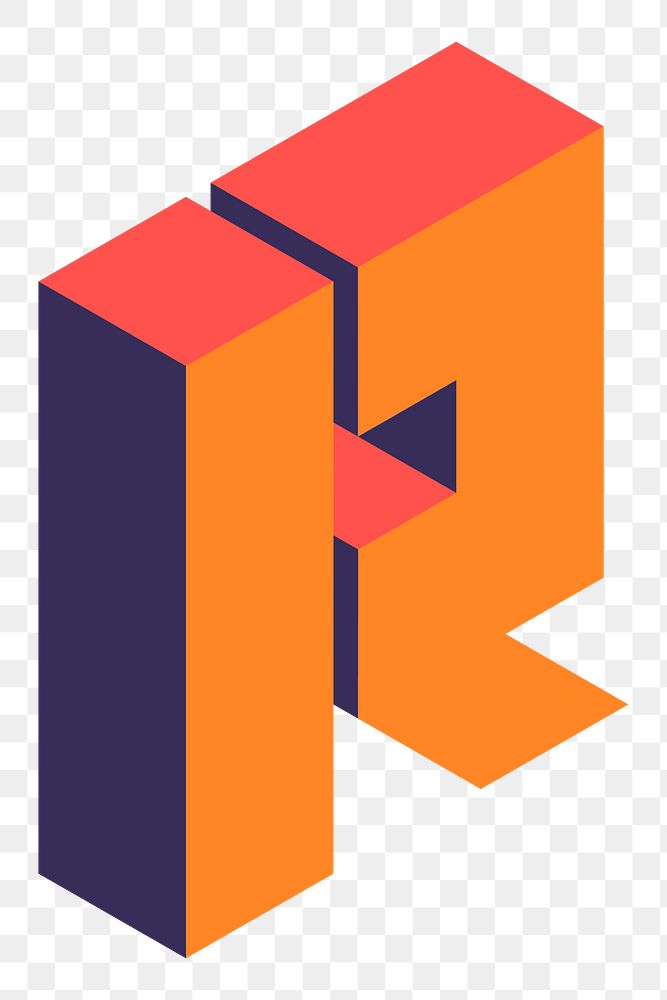 Png Orange isometric alphabet R element, transparent background