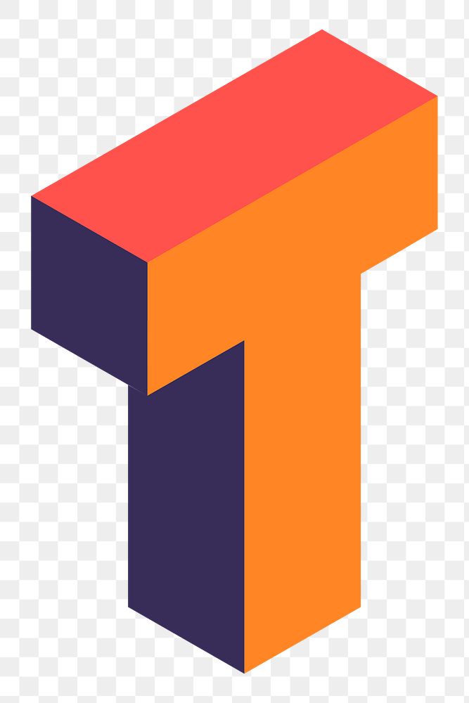 Png Orange isometric alphabet T element, transparent background