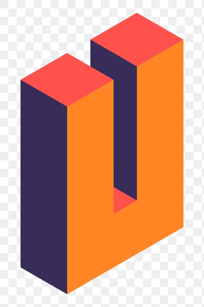Png Orange isometric alphabet U element, transparent background