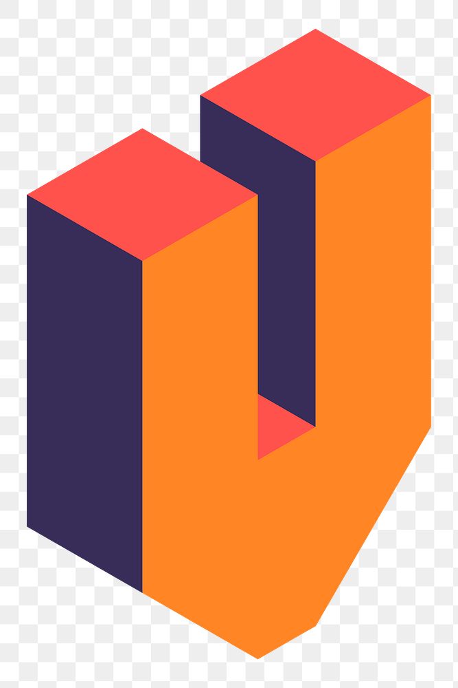 Png Orange isometric alphabet V element, transparent background