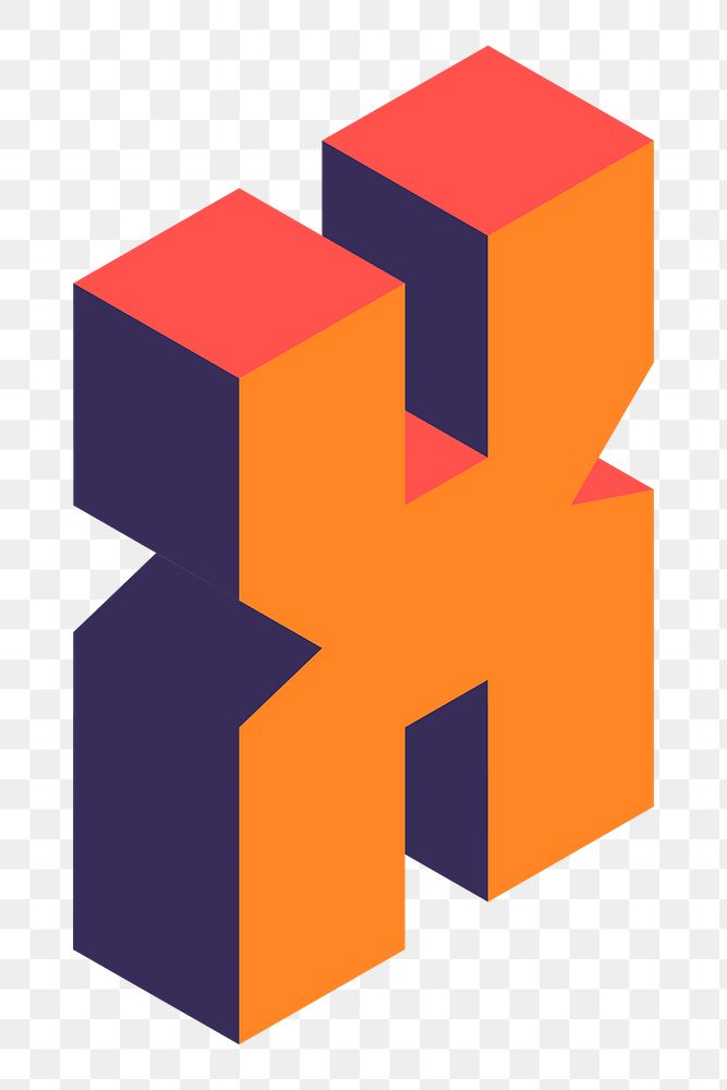 Png Orange isometric alphabet X element, transparent background
