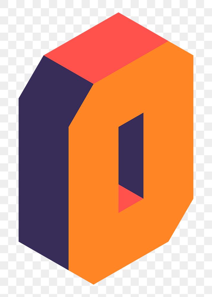 Png Orange isometric number zero element, transparent background