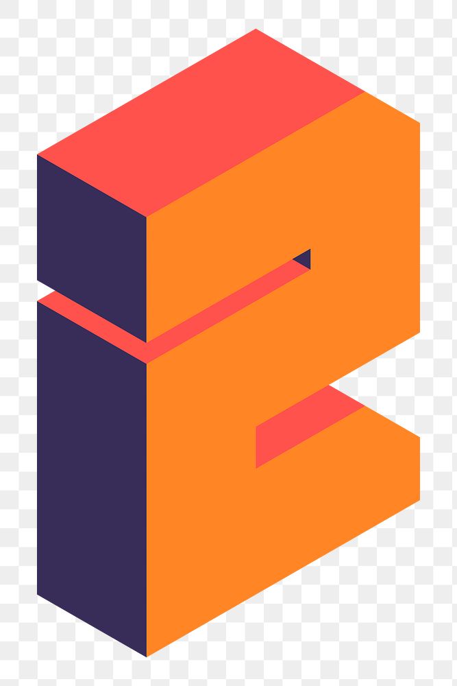 Png Orange isometric number 2 element, transparent background