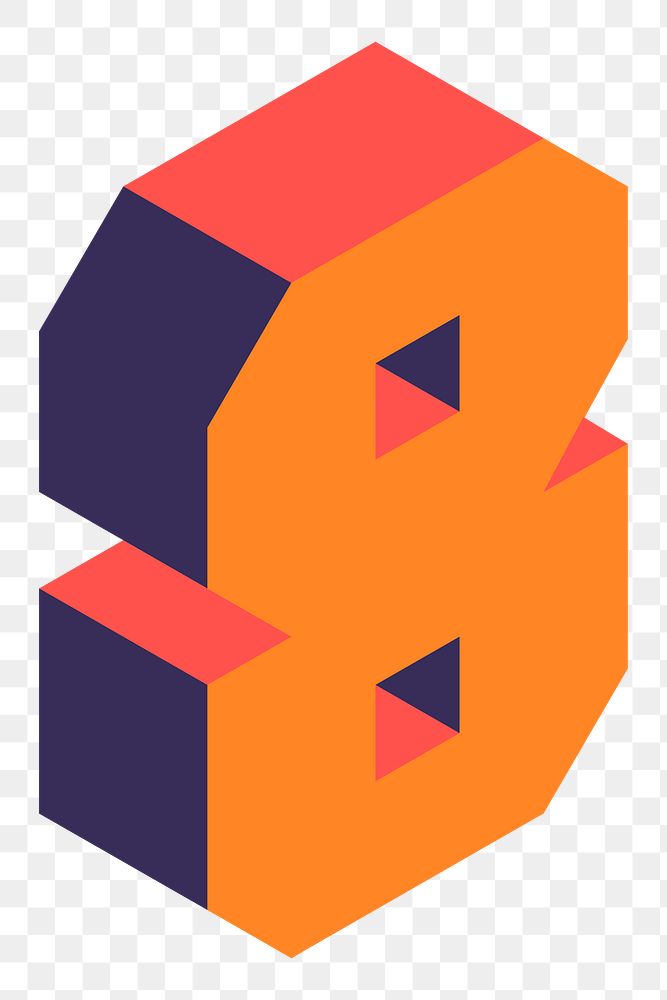 Png Orange isometric number 8 element, transparent background