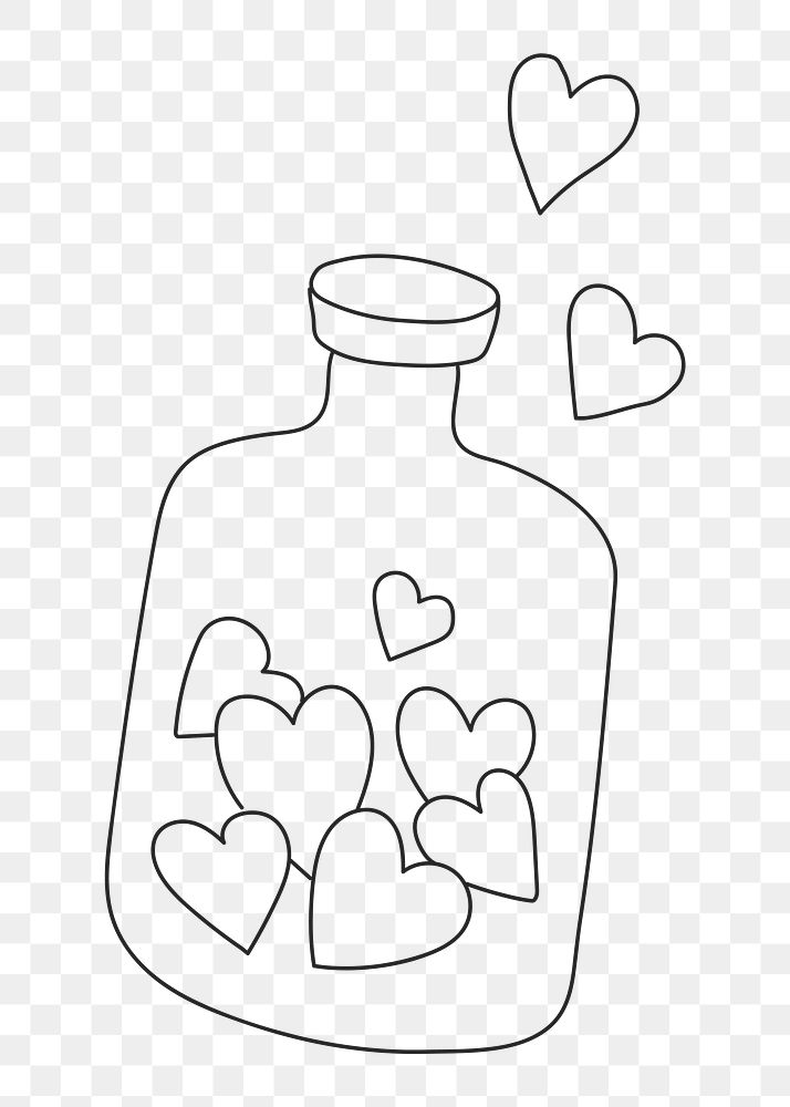 Png cute heart bottle doodle element, transparent background