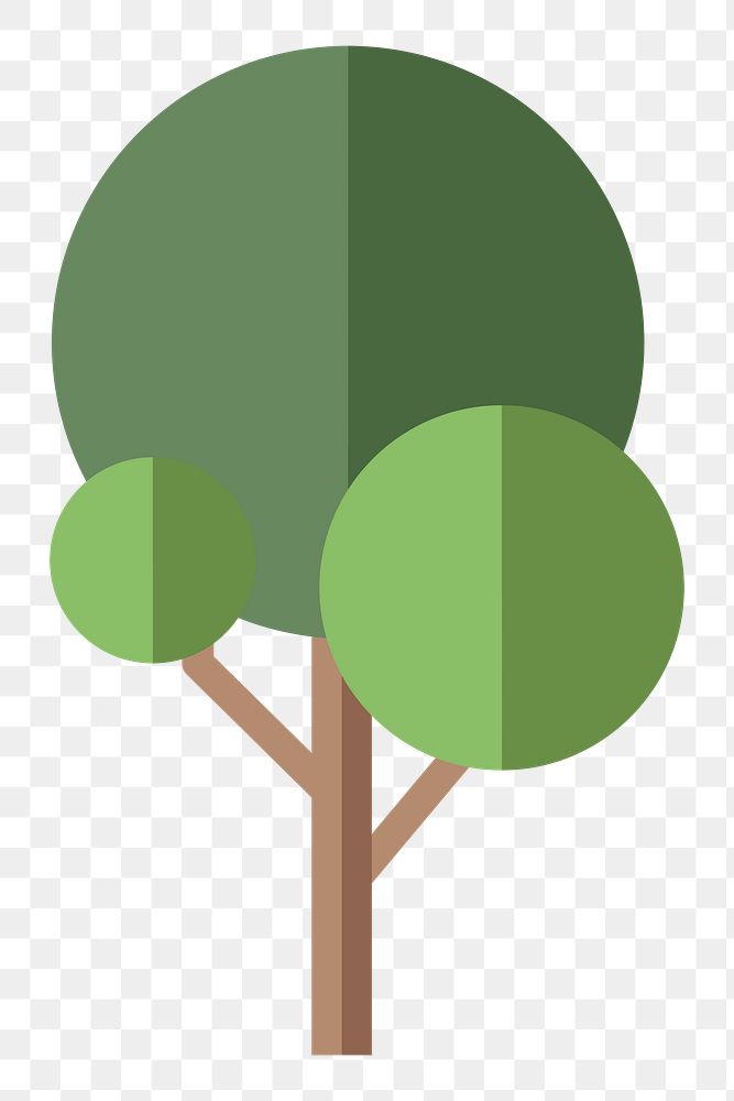 Png green geometric tree flat sticker, transparent background