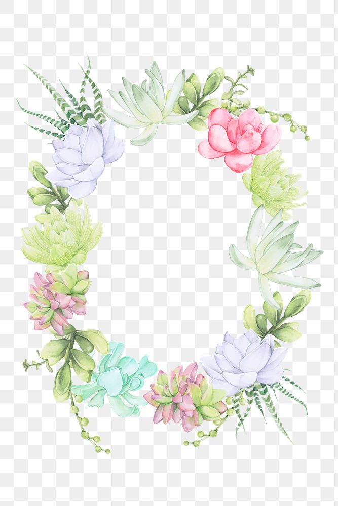 Watercolor flowers png border, transparent background