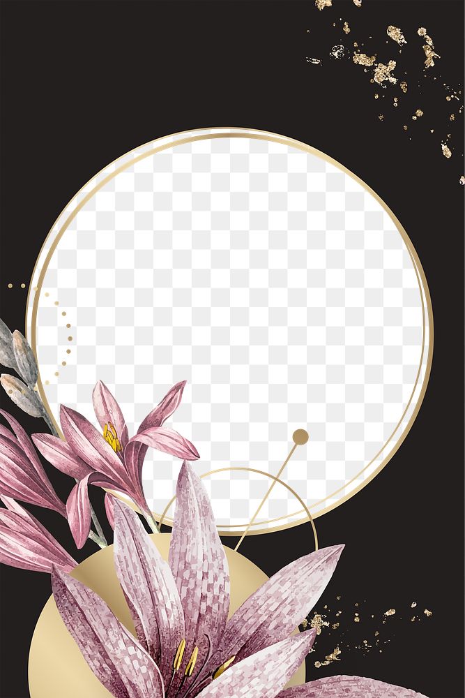 Png aesthetic round floral border frame, transparent background