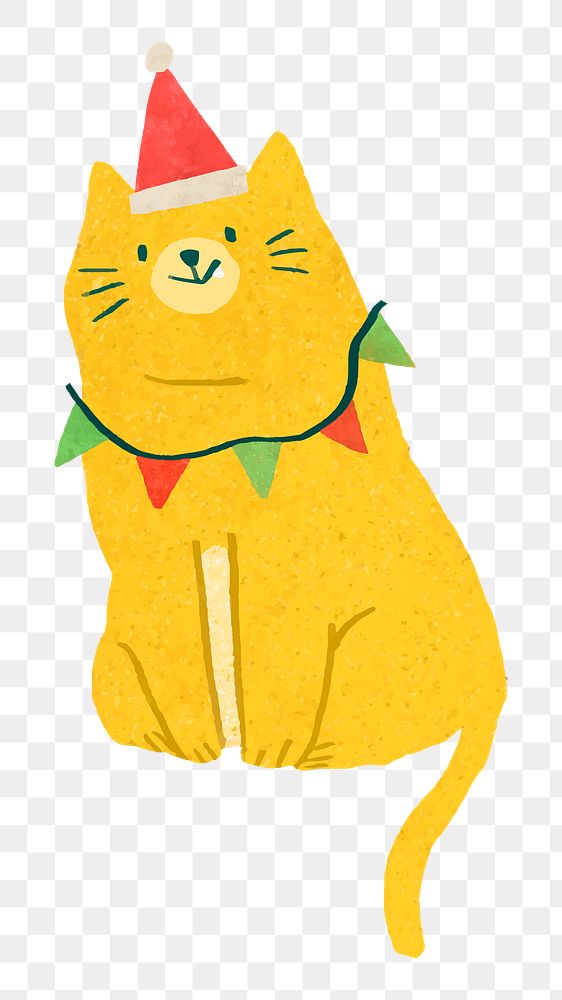Png yellow christmas cat doodle sticker, transparent background