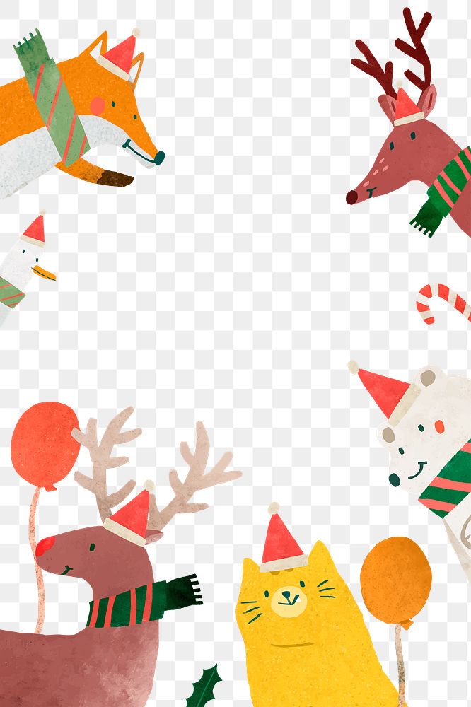 Cute animals png border, transparent background