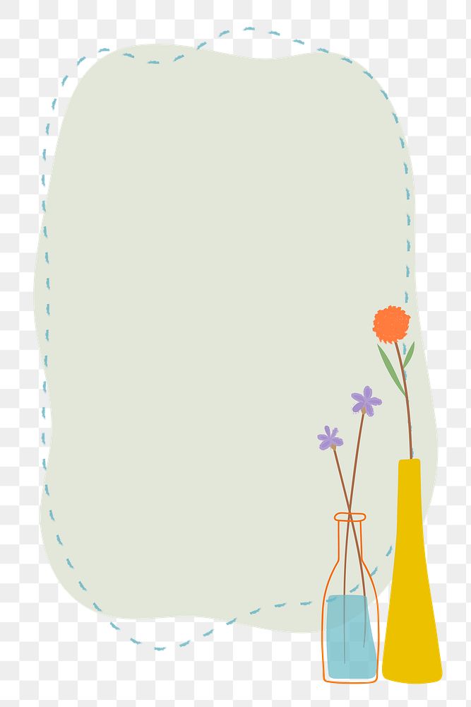 Png cute flower vases frame, transparent background