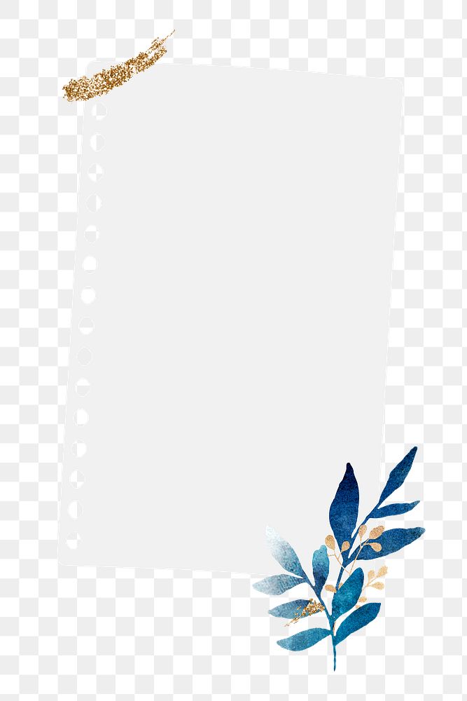 Png blue leaves design notepaper, transparent background