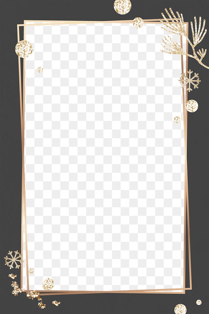 Gold winter png frame, transparent background