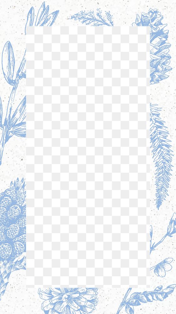 Png blue botanical design frame, transparent background