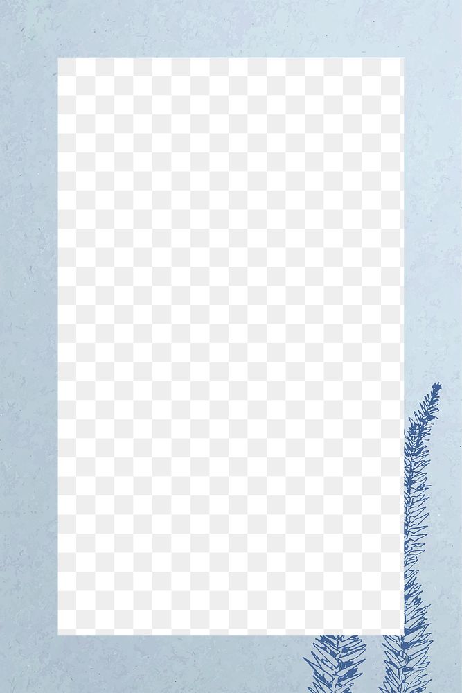 Png blue botanical design border frame, transparent background