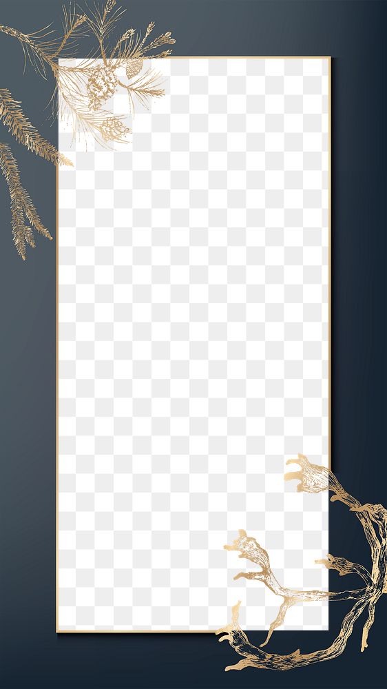 Gold winter png frame, transparent background