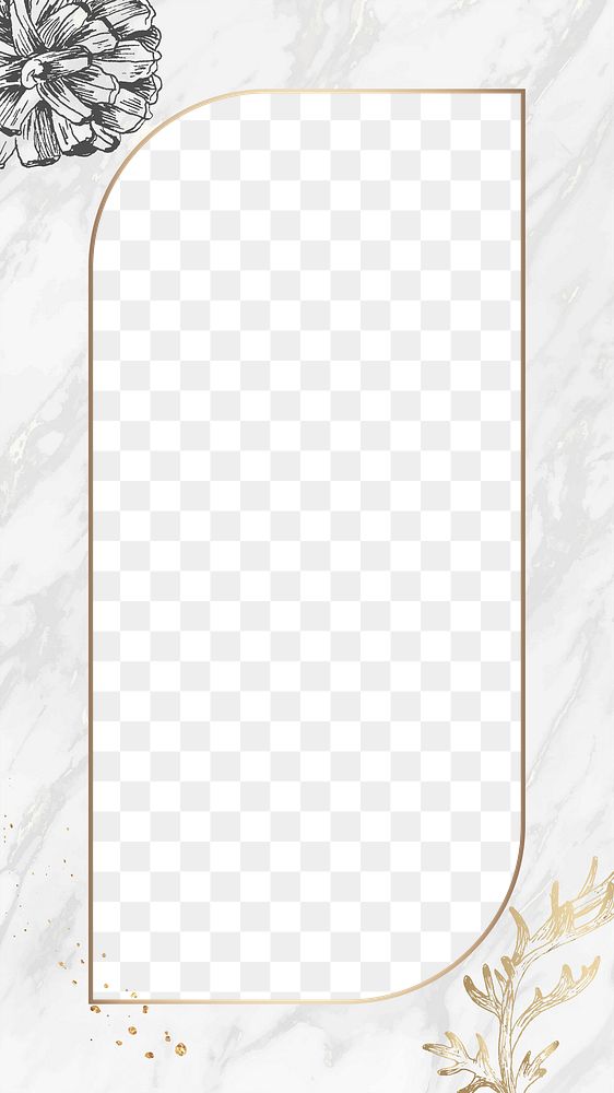 Png botanical marble design border frame, transparent background