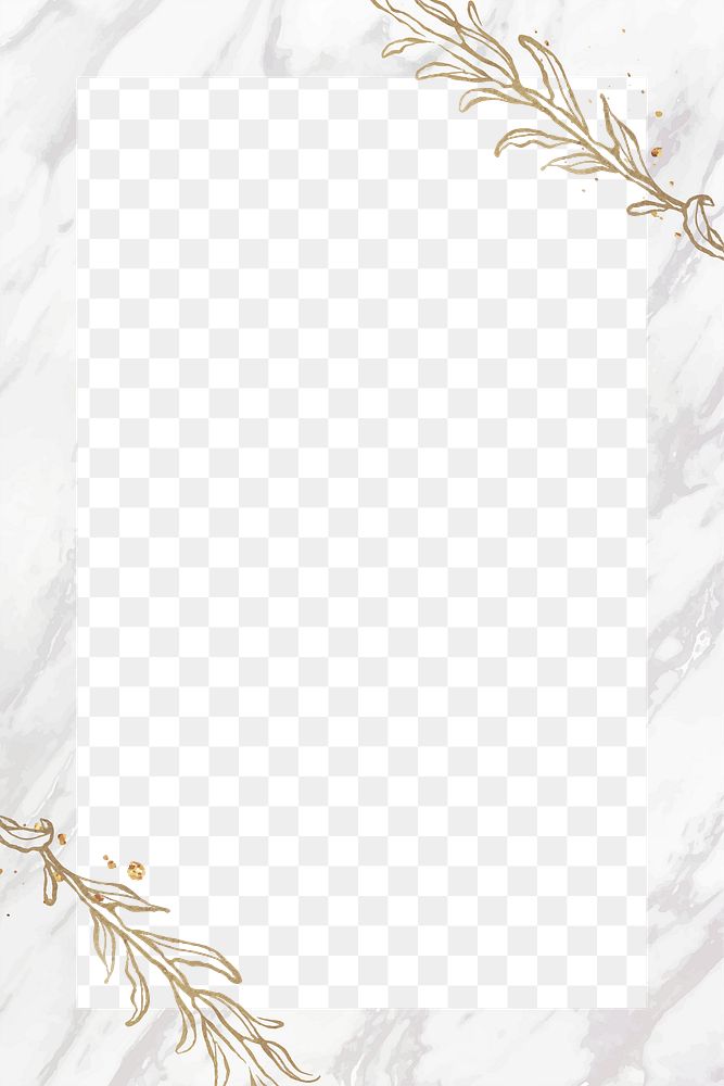 Png botanical white marble border frame, transparent background
