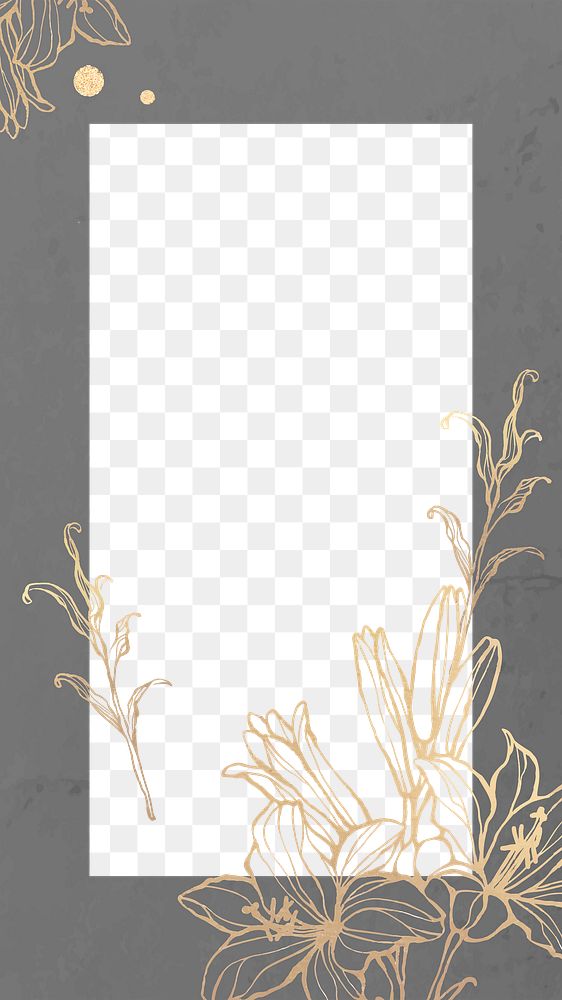 Png golden flower border frame, transparent background