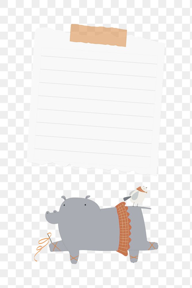 Png cute hippo notepaper, transparent background