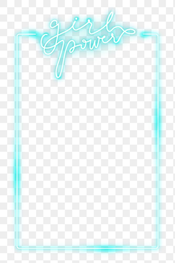 Png girl power neon border frame, transparent background