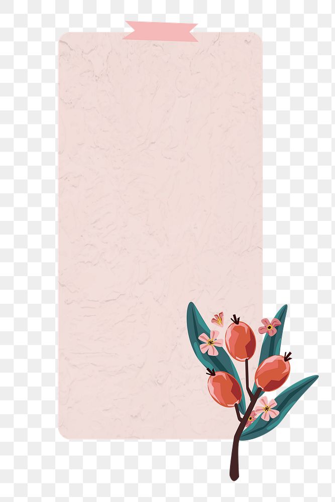 Png pink botanical notepaper element, transparent background