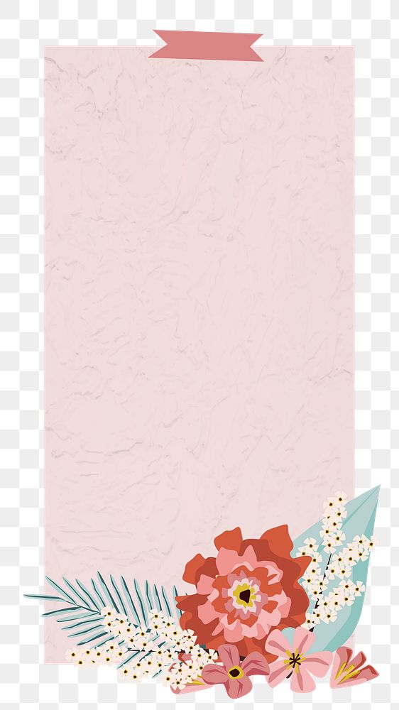 Png pink  floral notepaper element, transparent background