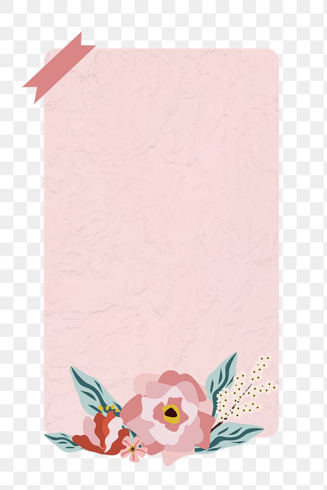 Png pink  floral notepaper element, transparent background